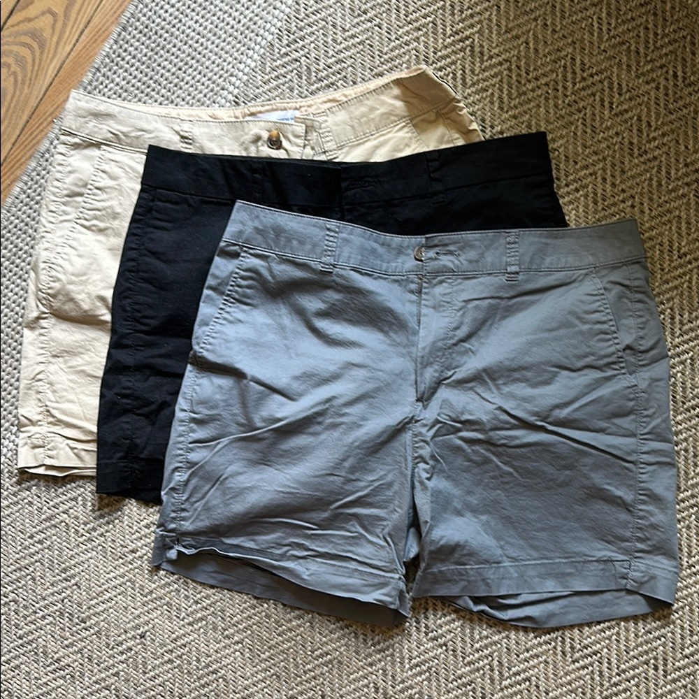 Old Navy Everyday Shorts 3 Pack in Gray, Black, and Tan